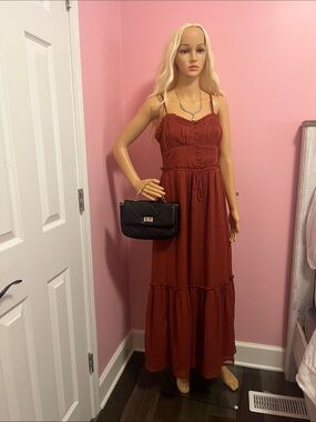 Patrons of Peace Burnt Orange Maxi Dress with Tie Waist